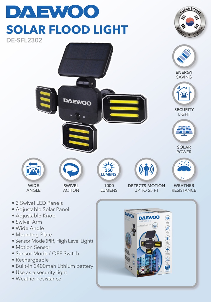 Daewoo Outdoor Solar Flood Light 108 COB