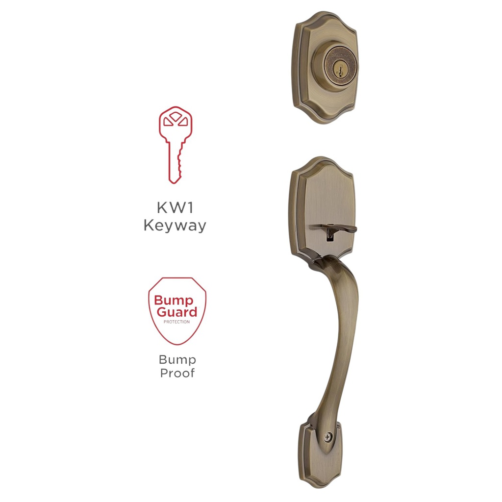 Kwikset Belleview Entry Handleset Single Cylinder, Antique Brass