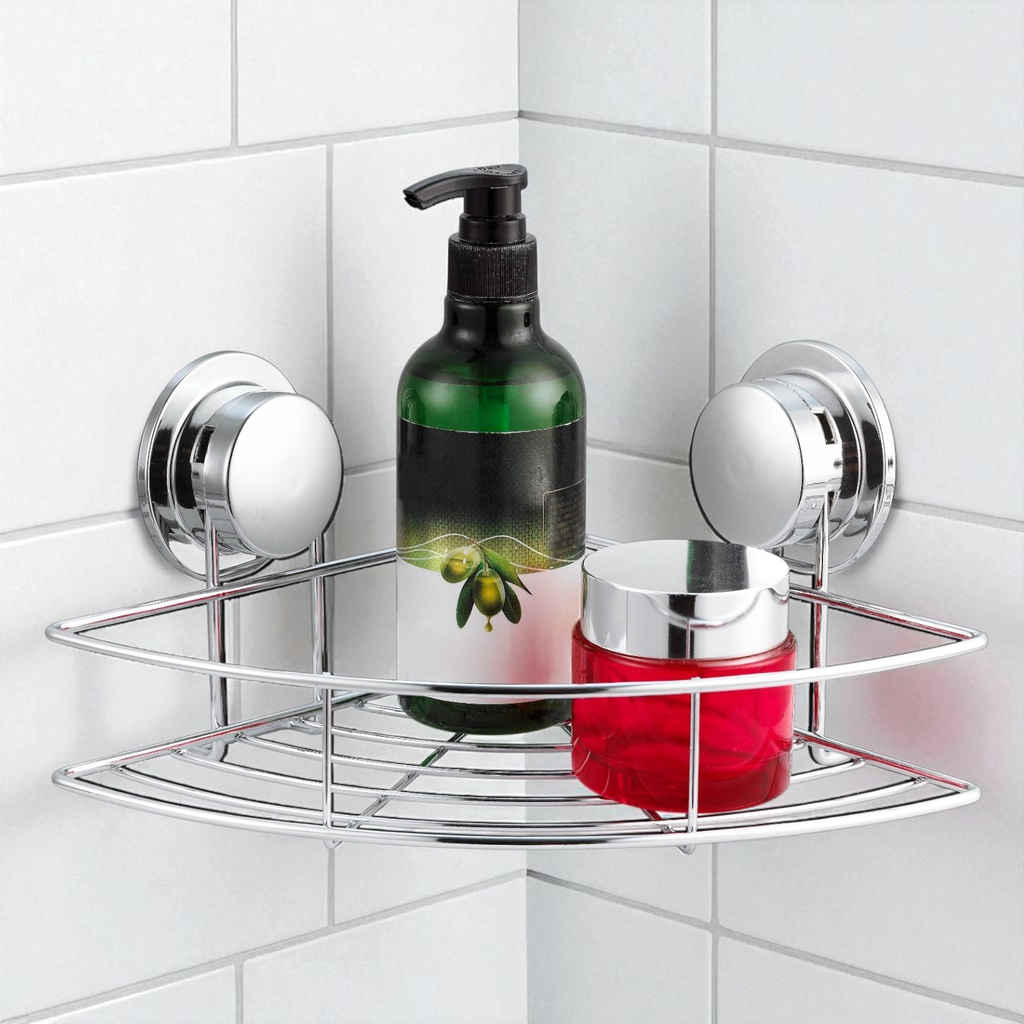 Royal Homes Corner Shower Shelf With Super Suction, Chrome