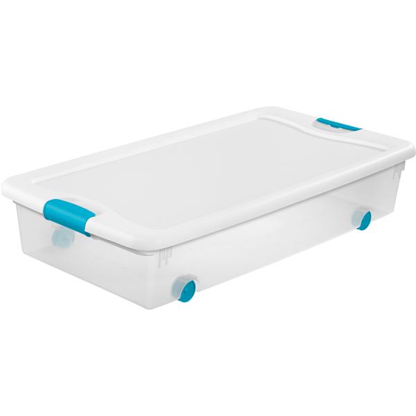 Sterilite Wheeled Latching Underbed Box 56 Qt. Clear with White Lid