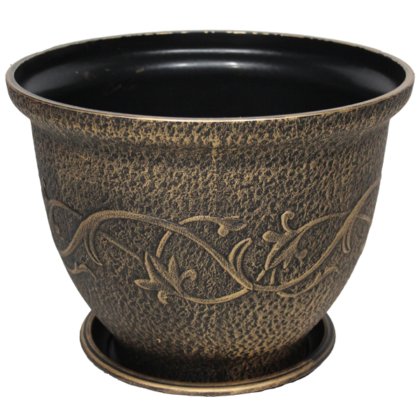 Royal Homes Flower Pot with Saucer 13 x 11 In., Gold/ Silver/ Copper