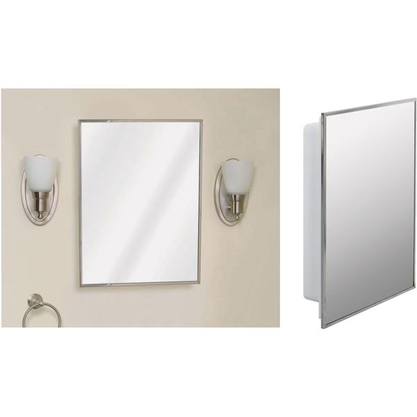 Zenith Single Mirror Surface/Recess Mount Medicine Cabinet 16.13 In W x 20.13 In H x 3.25 In D Stainless Steel