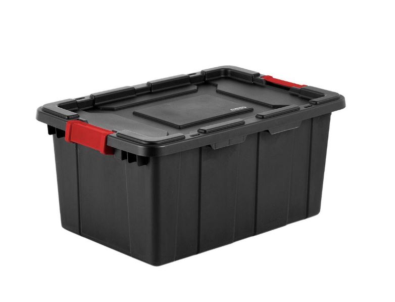 Sterilite Industrial Tote 15 Gal, Black with Red Latches