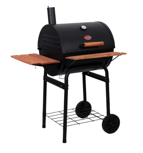 Chargriller Classic Wrangler Charcoal Grill, 435 Sq In Plus 200 Sq In Warming Rack, Front / Side Shelf