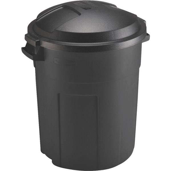 Rubbermaid Roughneck Non-Wheeled Vented Trash Can with Lid 20 Gal. Black