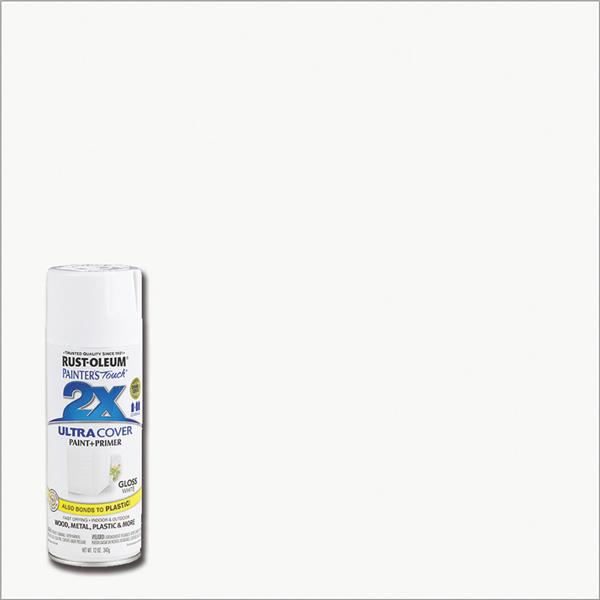 Rust-Oleum Painter's Touch 2X Ultra Cover Gloss Paint + Primer Spray Paint 12 Oz., White