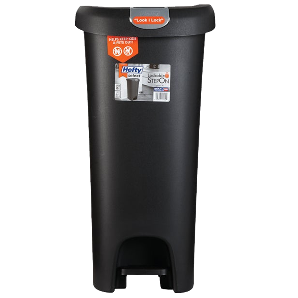 Hefty Lid Lock Step-On Wastebasket 12 Gal. Black