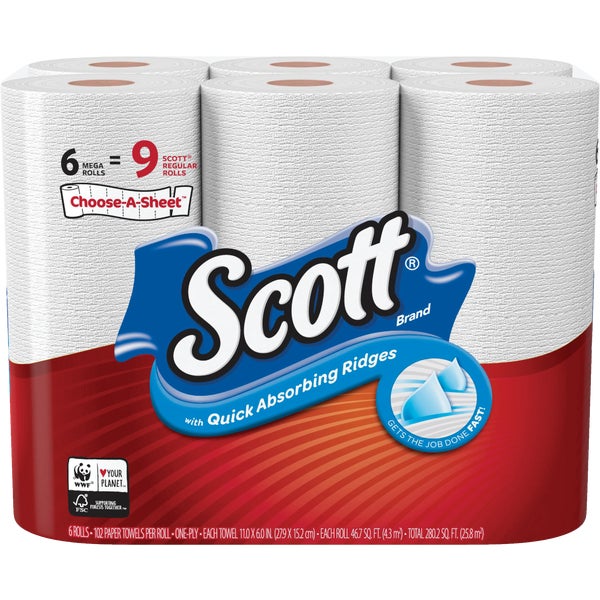 Scott Choose-A-Sheet Paper Towels, 6 Mega Rolls (108 Sheets per roll)