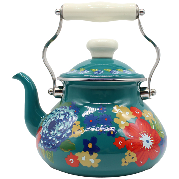 The Pioneer Woman Dazzling Dahlias Tea Kettle 1.9 Qt with Ceramic Handle