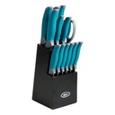 Oster Lindbergh 14pc Cutlery Set with Color-Stained Wood Block - Teal