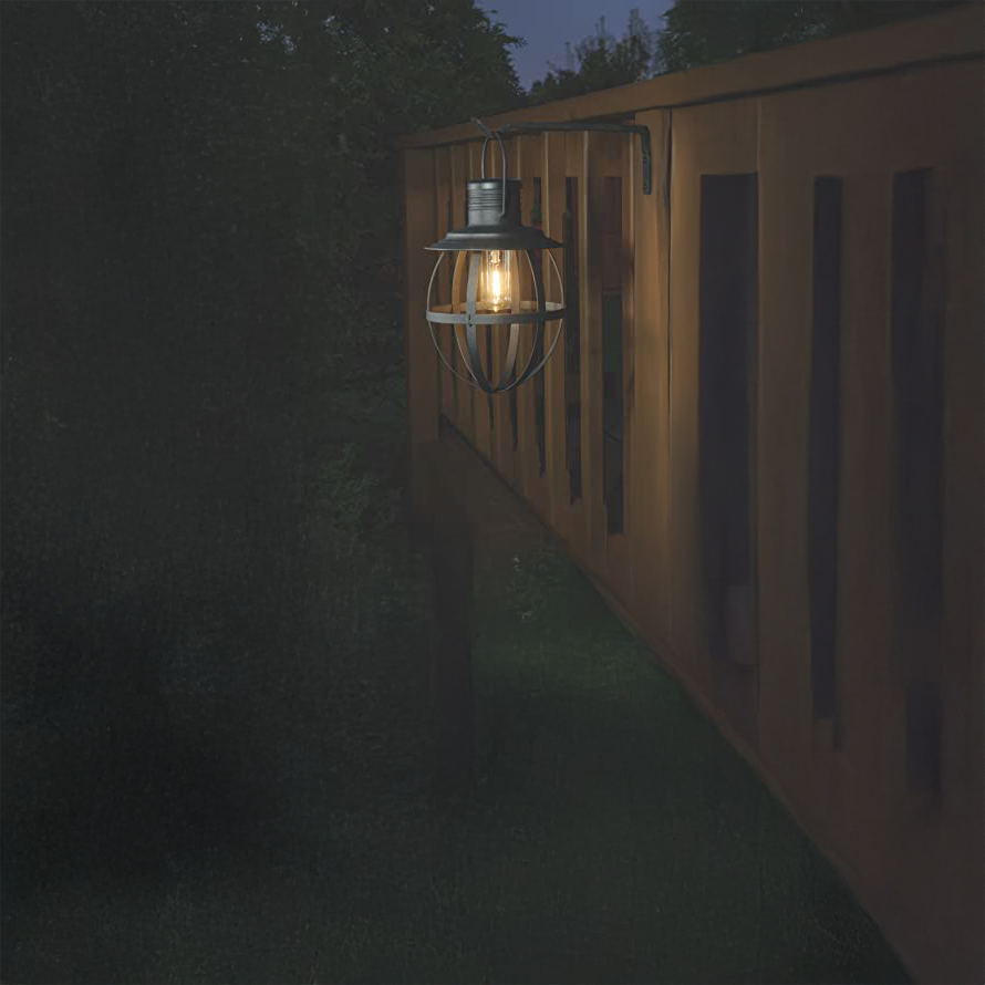 ****Xodus Outdoor Metal Hanging LED Lantern, Battery-Powered w/Automatic Timer, Black
