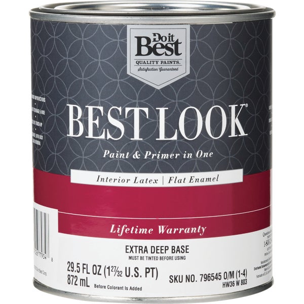****Best Look Latex Premium Paint &amp; Primer In One Flat Enamel Interior Wall Paint, Extra Deep Base, 1 Qt.