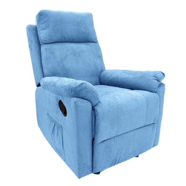 ^Ideal Furniture Rocking Recliner Sofa, Blue Suede