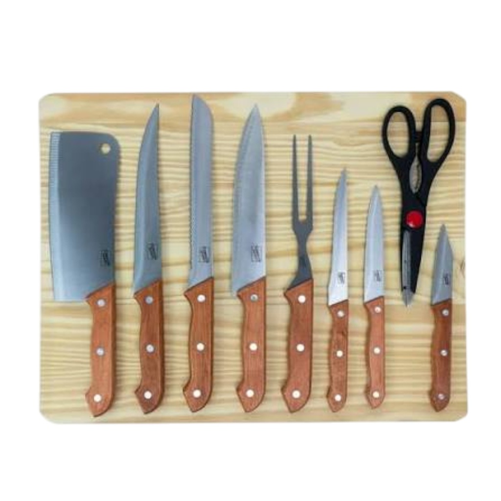 Gibson Home Wildcraft 10pc Cutlery Set with Cutting Board, Stainless Steel/ Wood
