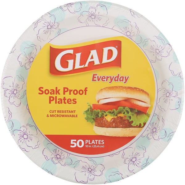 Glad Everyday Paper Plates Round 10 In. Blue Flower (50-Count)