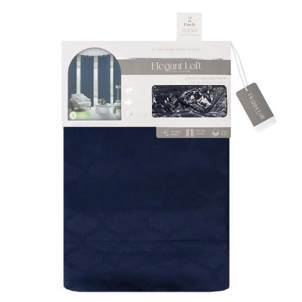 Genera Jacquard Room-Darkening Curtains 38 x 84 In. Indigo x2