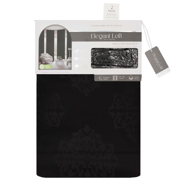 Valvina Jacquard Room-Darkening Curtains 38 x 84 In. Black x2