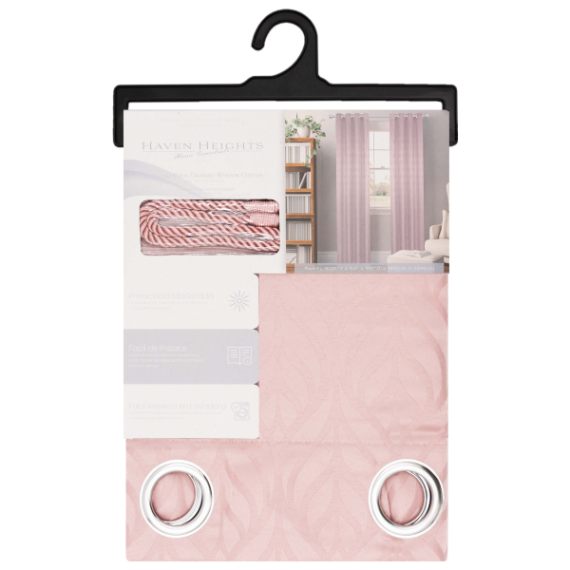 Astor Grommet Window Curtain Panel with Tie Back 55 x 90 In. Dusty Pink