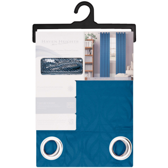 Astor Grommet Window Curtain Panel with Tie Back 55 x 90 In. Blue