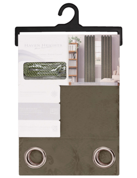 Royalty Grommet Window Curtain Panel with Tie Back 55 x 90 In. Olive Green