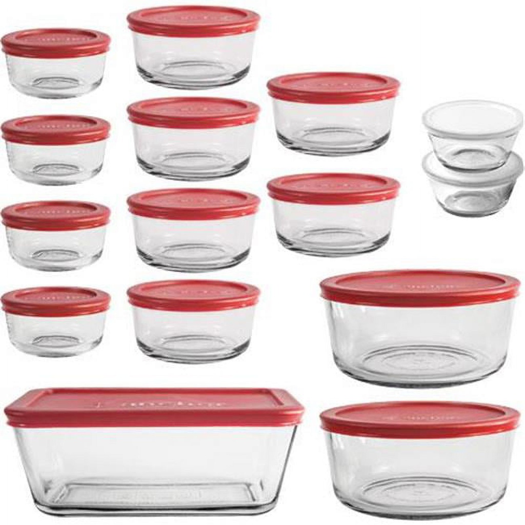 Anchor Hocking 30pc Glass Food Storage Set with Cherry Red Lids