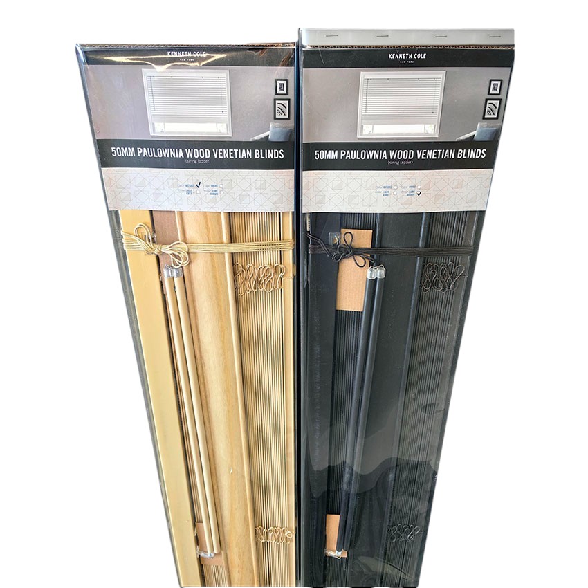 Kenneth Cole Paulownia Wood Venetian Blinds 60 x 90.5 In. (152x230cm), Dark Brown