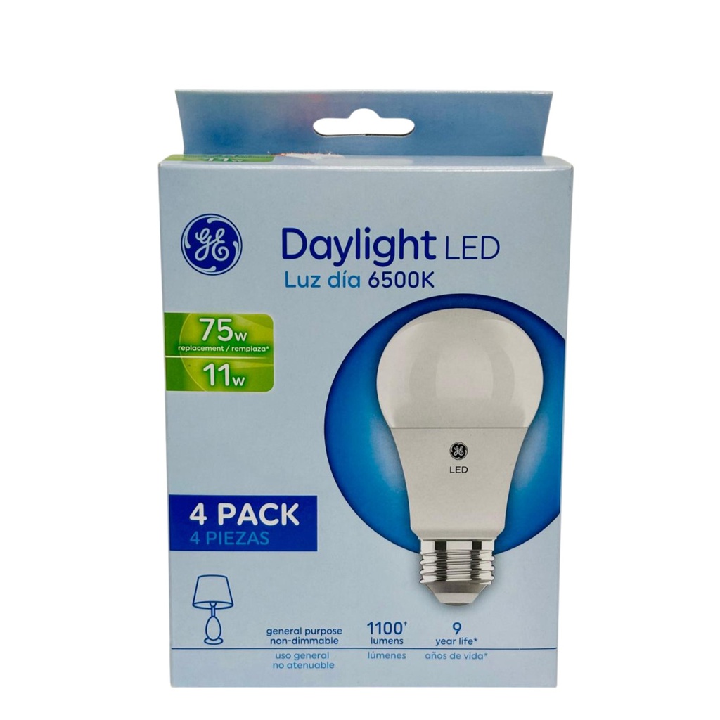 GE LED Bulb 11W A19 6500K 1100LM UL 4-pack