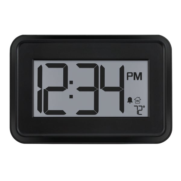 La Crosse Digital Wall Clock with Indoor Temp and Timer, Black