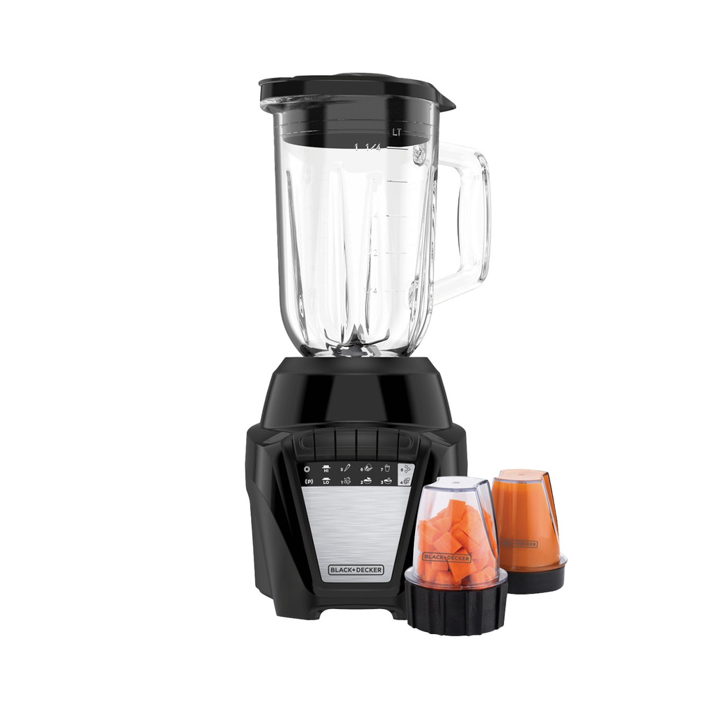 Black &amp; Decker 8-Speed Blender Glass Jar + 2 Grinders, Black
