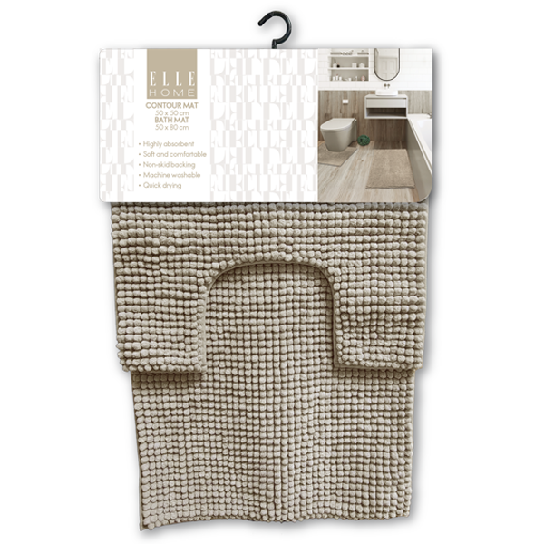 Elle Home 2pc Contour Mat &amp; Bath Mat Set, Beige