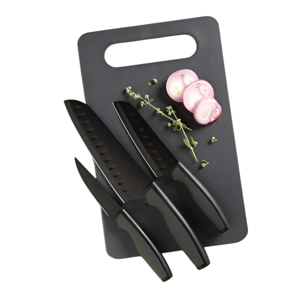 Oster Slice Craft 3pc Knife &amp; Cutting Board Set Nonstick, Grey