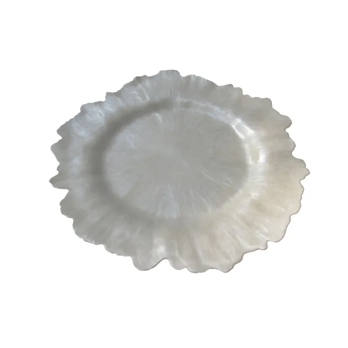 Decore Plastic Charger Plate with Pearlized Finish, White