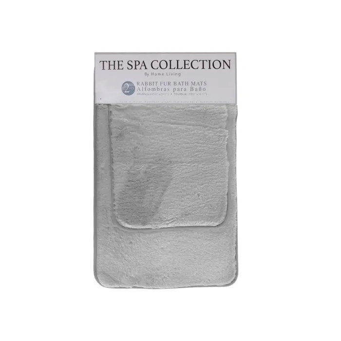 ****Spa Collection 2pc Set Faux Rabbit Fur Mats, Light Grey
