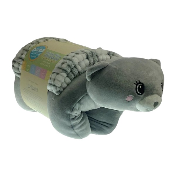 Home Living Micromink Animal Pillow with Blanket, Grey