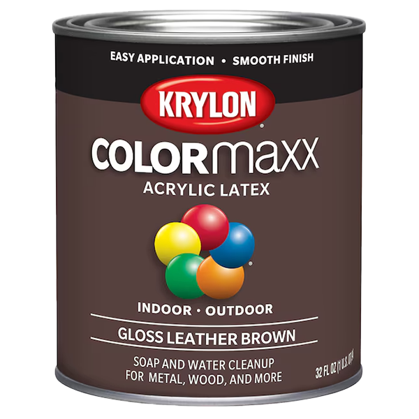 Krylon ColorMaxx Gloss Interior/Exterior Wall Paint, Leather Brown, 1 Qt.
