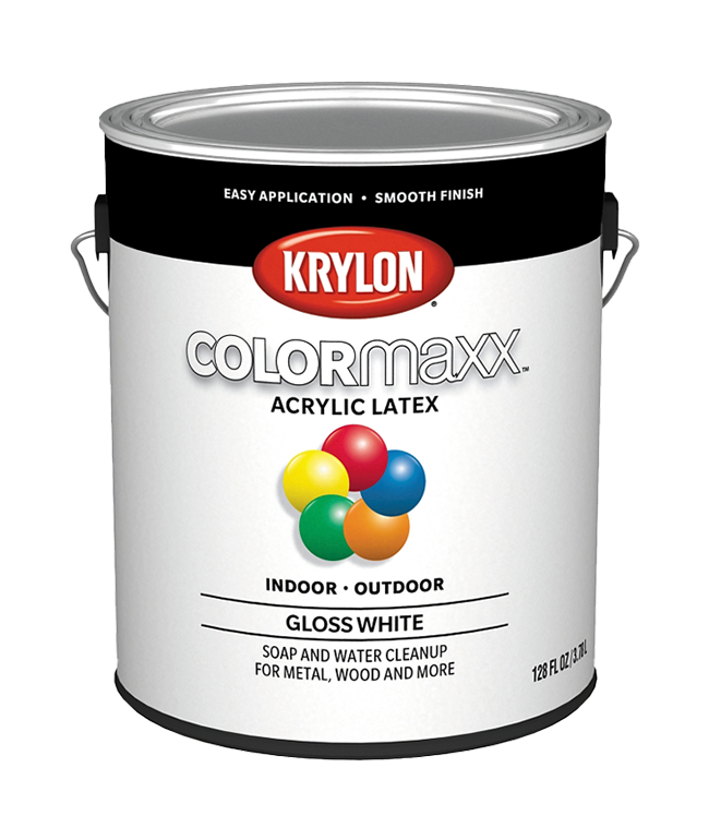 Krylon ColorMaxx Gloss Interior/Exterior Wall Paint, White, 1 Gal.