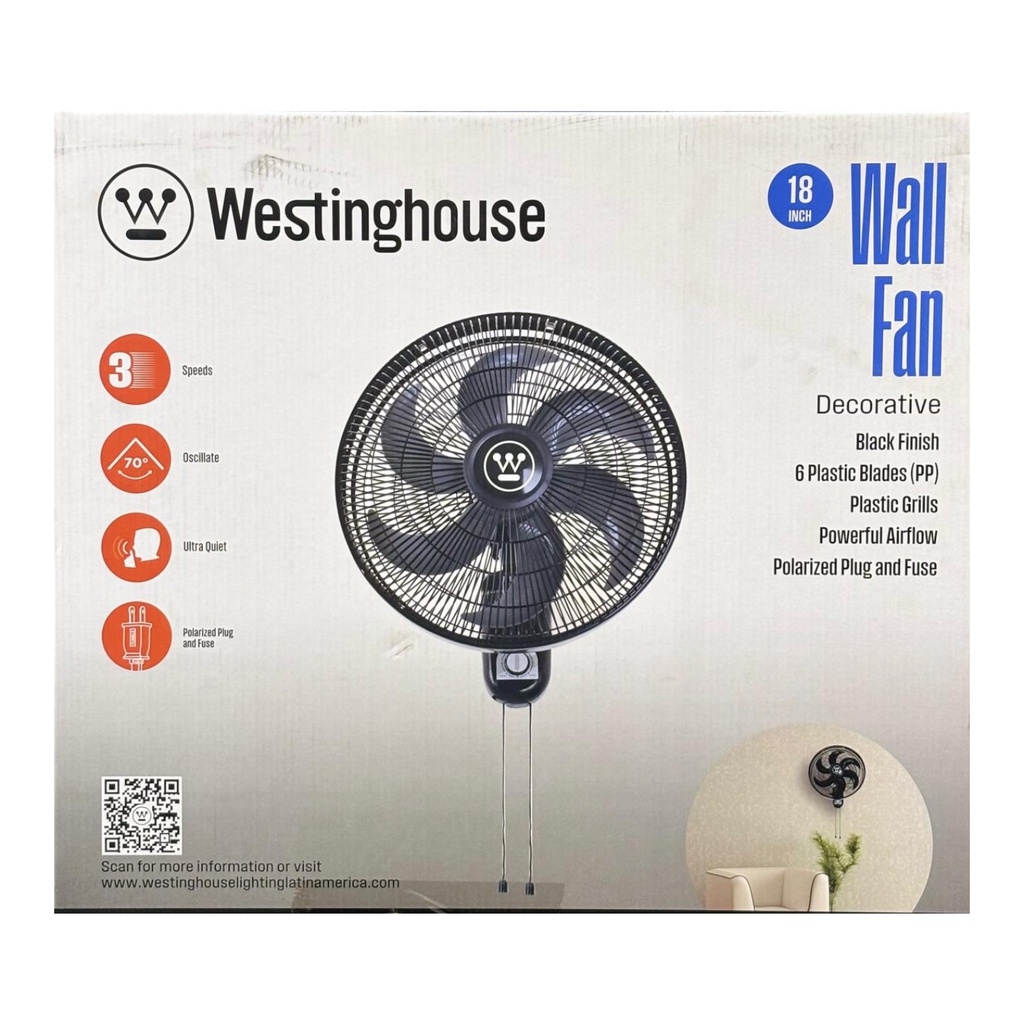 Westinghouse Wall Fan 75W 6-Blade 18 In. Black