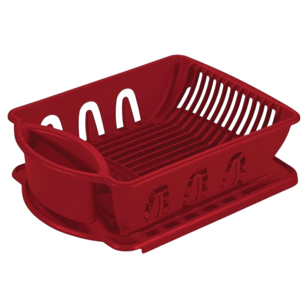 Sterilite 2-Piece Sink Set Dish Drainer and Drainboard, Red