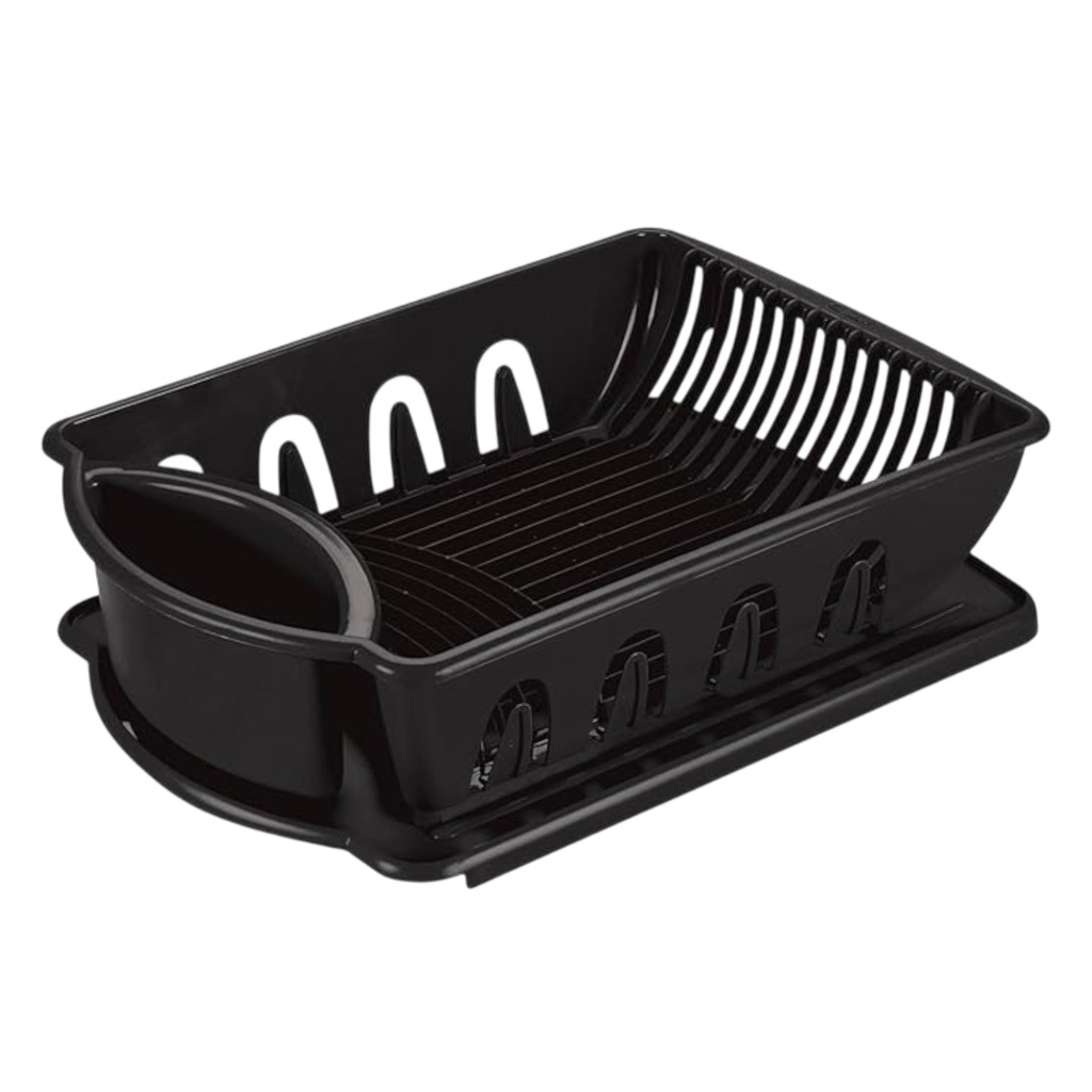 Sterilite Large 2-Piece Sink Set Dish Drainer and Drainboard, Black