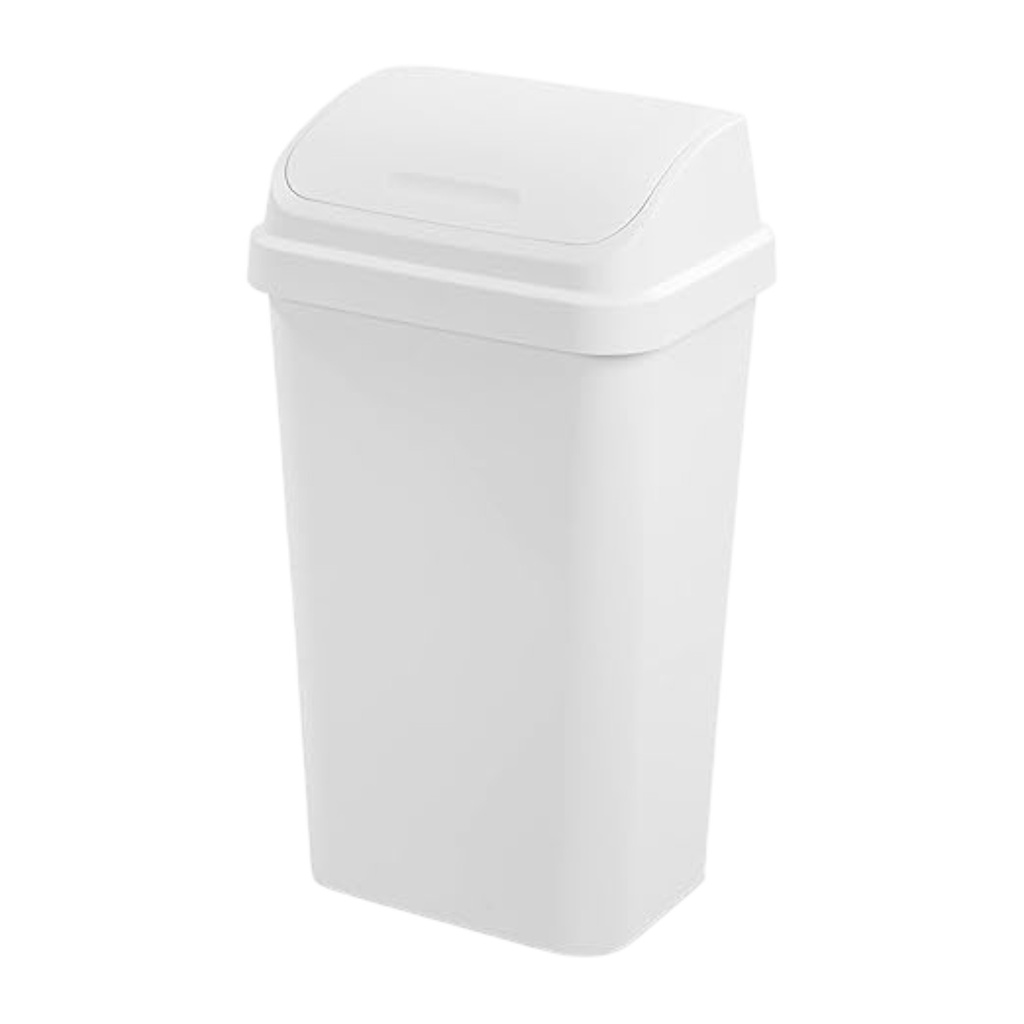 Sterilite Wastebasket with Swing Top Lid 49 Liter / 13 Gal. Plastic, White