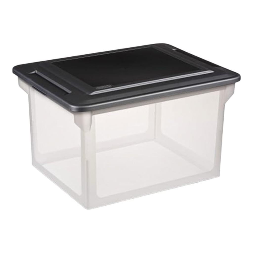 Sterilite File Box, Clear Plastic Bin with Black Lid