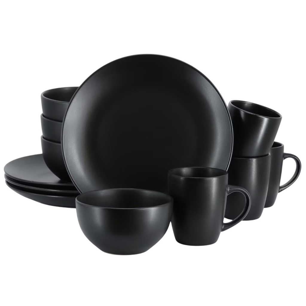 Gibson Home Everyday Plus 12 Piece Stoneware Dinnerware Set, Black
