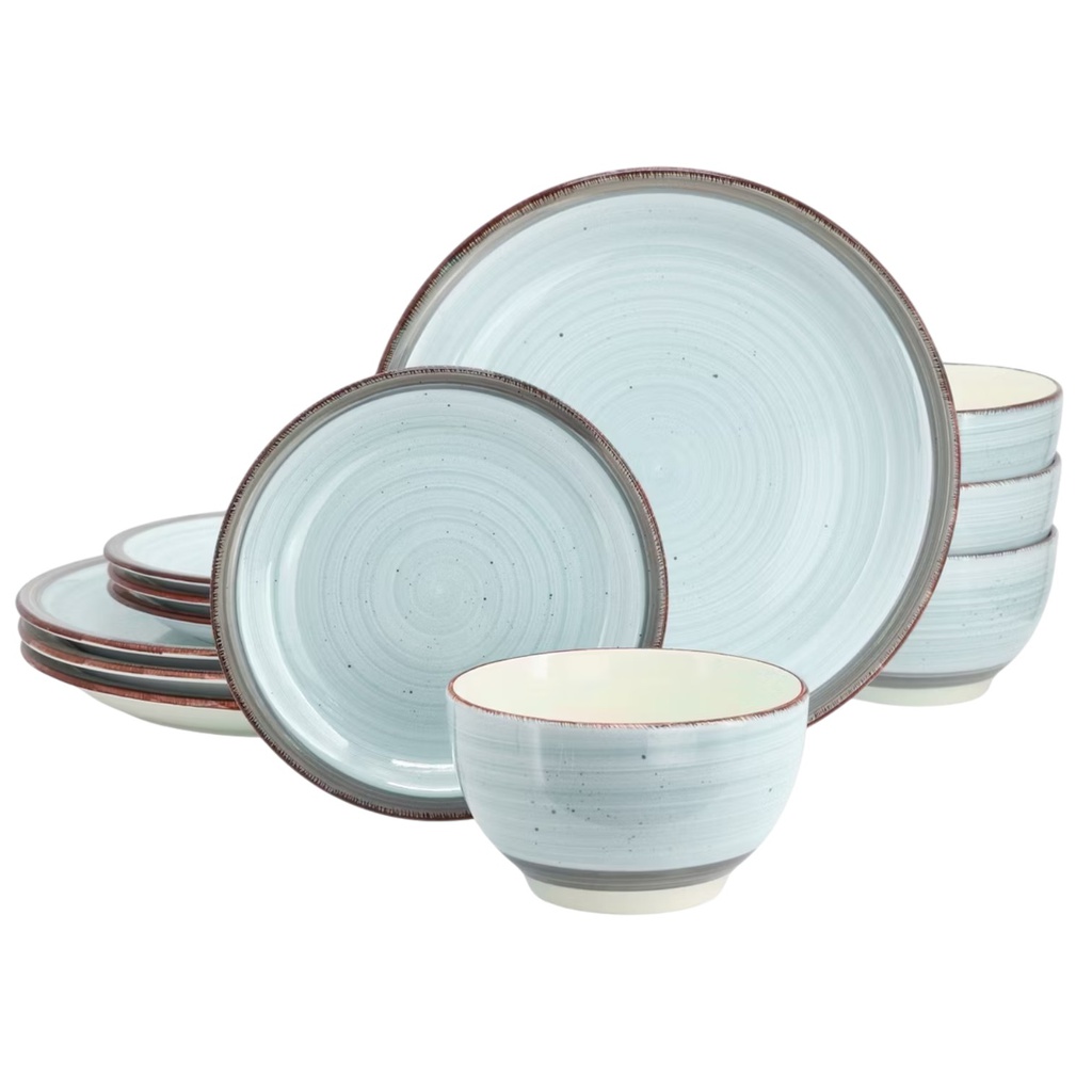 Gibson Home Holcomb 12 Piece Ceramic Dinnerware Set DuraStone Blue