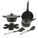 Oster SmartHandle Advance 13 Piece Nonstick Cookware Set, Matte Black Finish