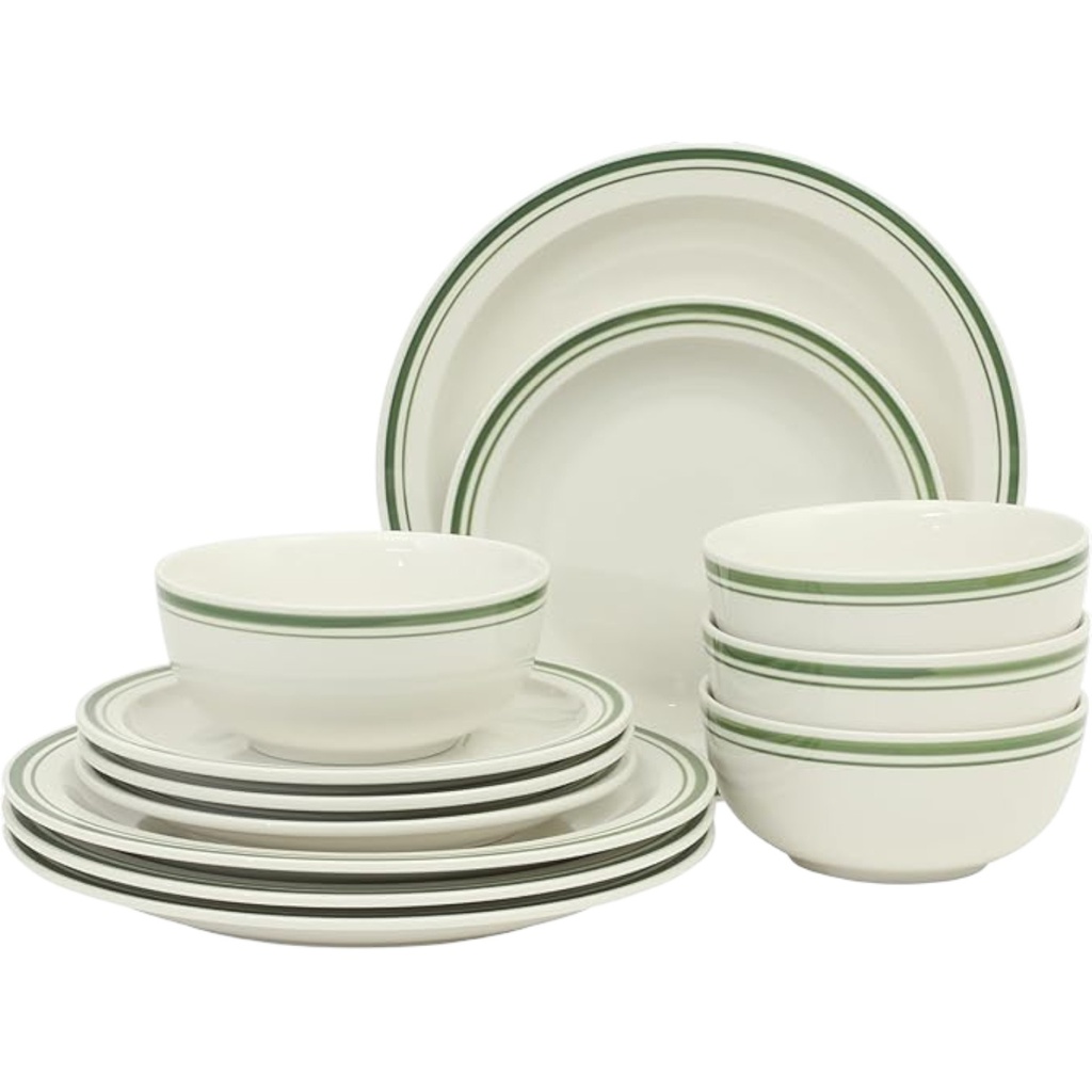 Gibson Home Hometown Diner 12 Piece Fine Ceramic Dinnerware Set, Green