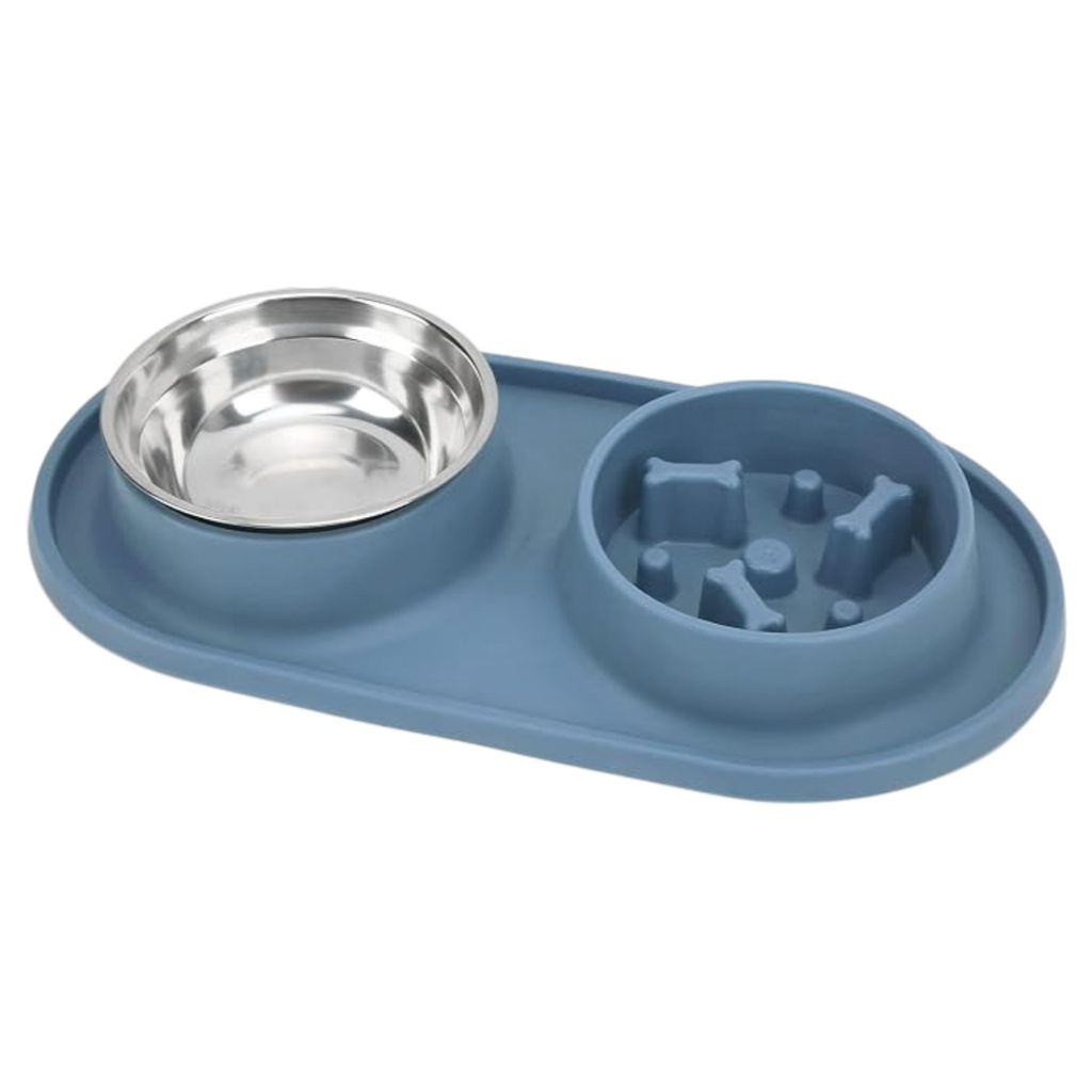 Gibson Home Curious Canines Double Bowl Slow Feeder 15.25 In., Blue