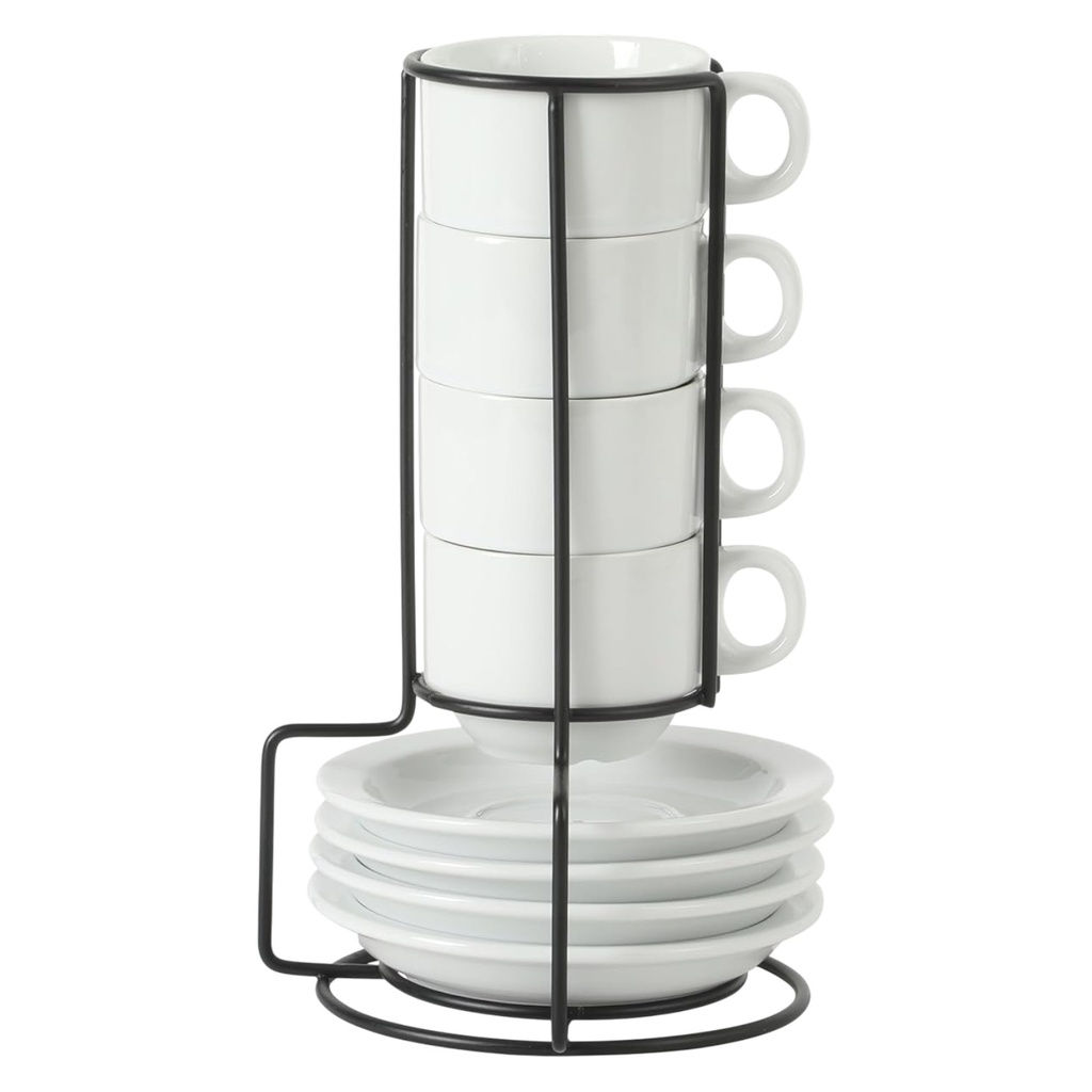 Gibson Elite Gracious Dining 9 Piece Cup &amp; Saucer Set with Metal Rack (7.0 oz. Cups)P