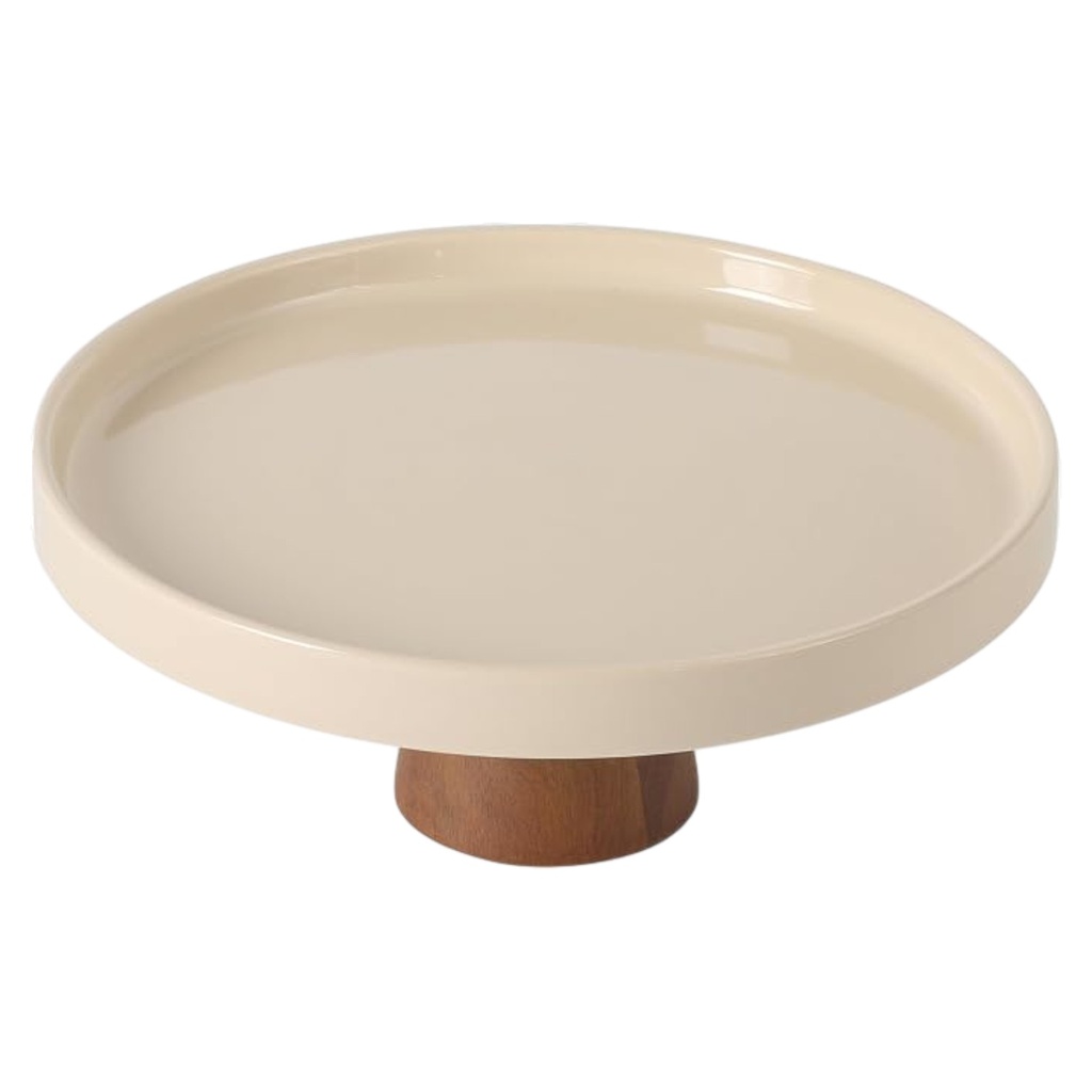 Gibson Elite Gracious Dining Cake Stand with Acacia Wood Base 10.7 x 4.5 In. Taupe