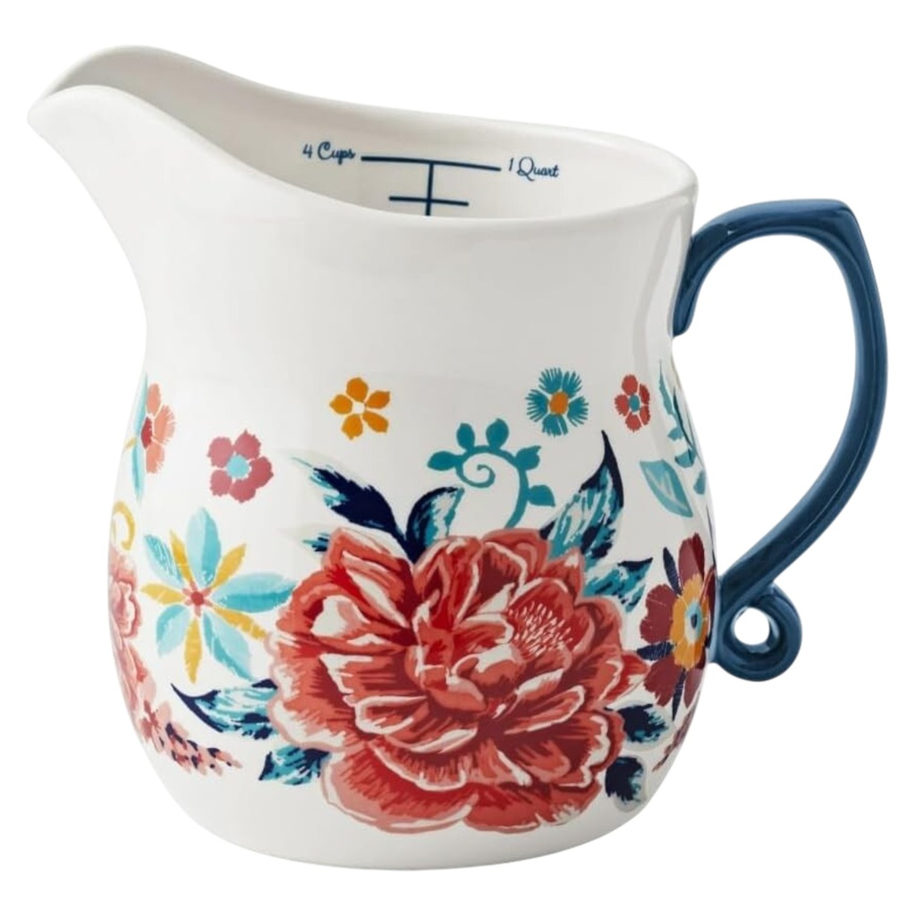 The Pioneer Woman Keepsake Floral Measuring Pitcher Decorated Stonewae 32 oz.