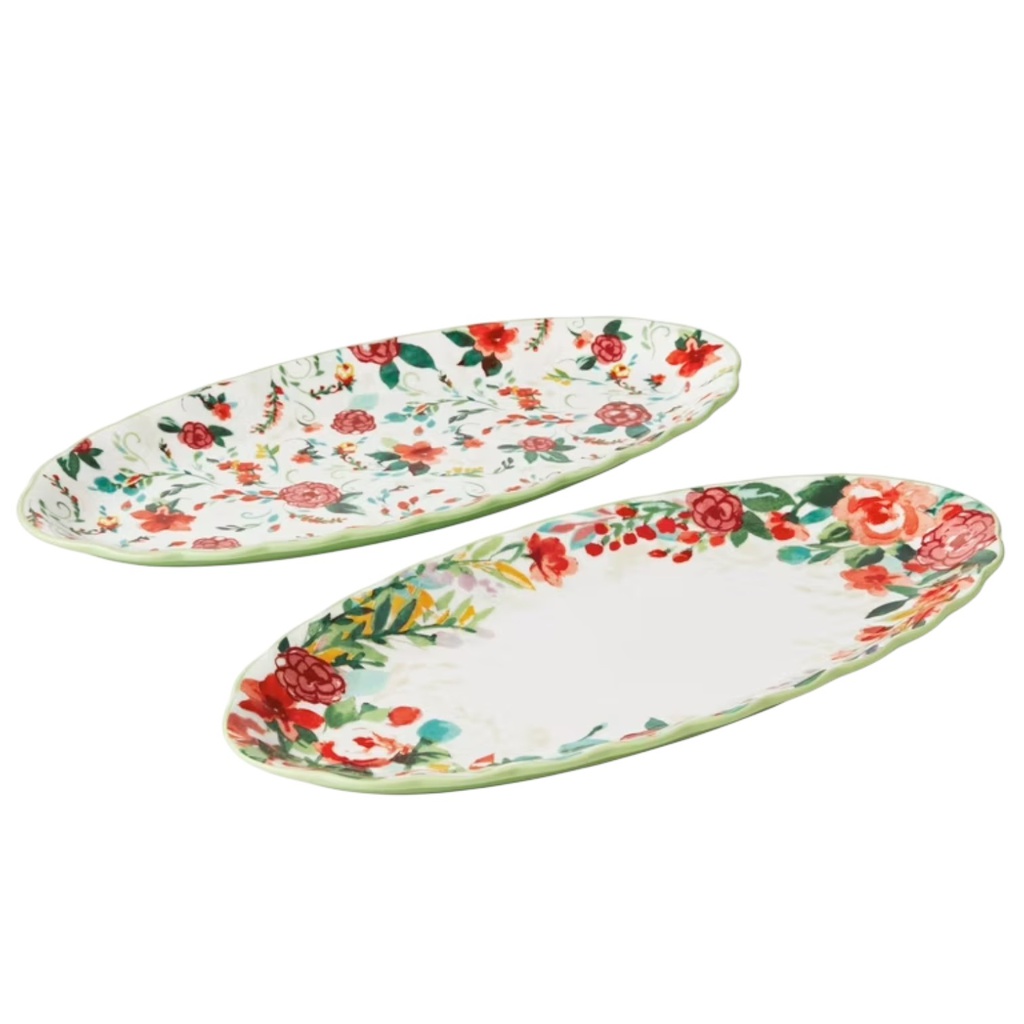 The Pioneer Woman Painted Meadow 2 Piece Serving Platter Set, Decorated Stoneware